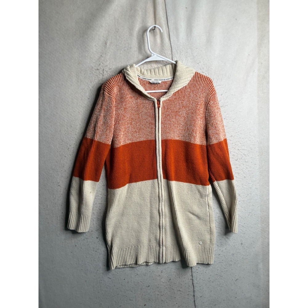Kari Traa Womens Wool Blend Colorblock Full Zip Hooded Ribbed Sweater Orange S